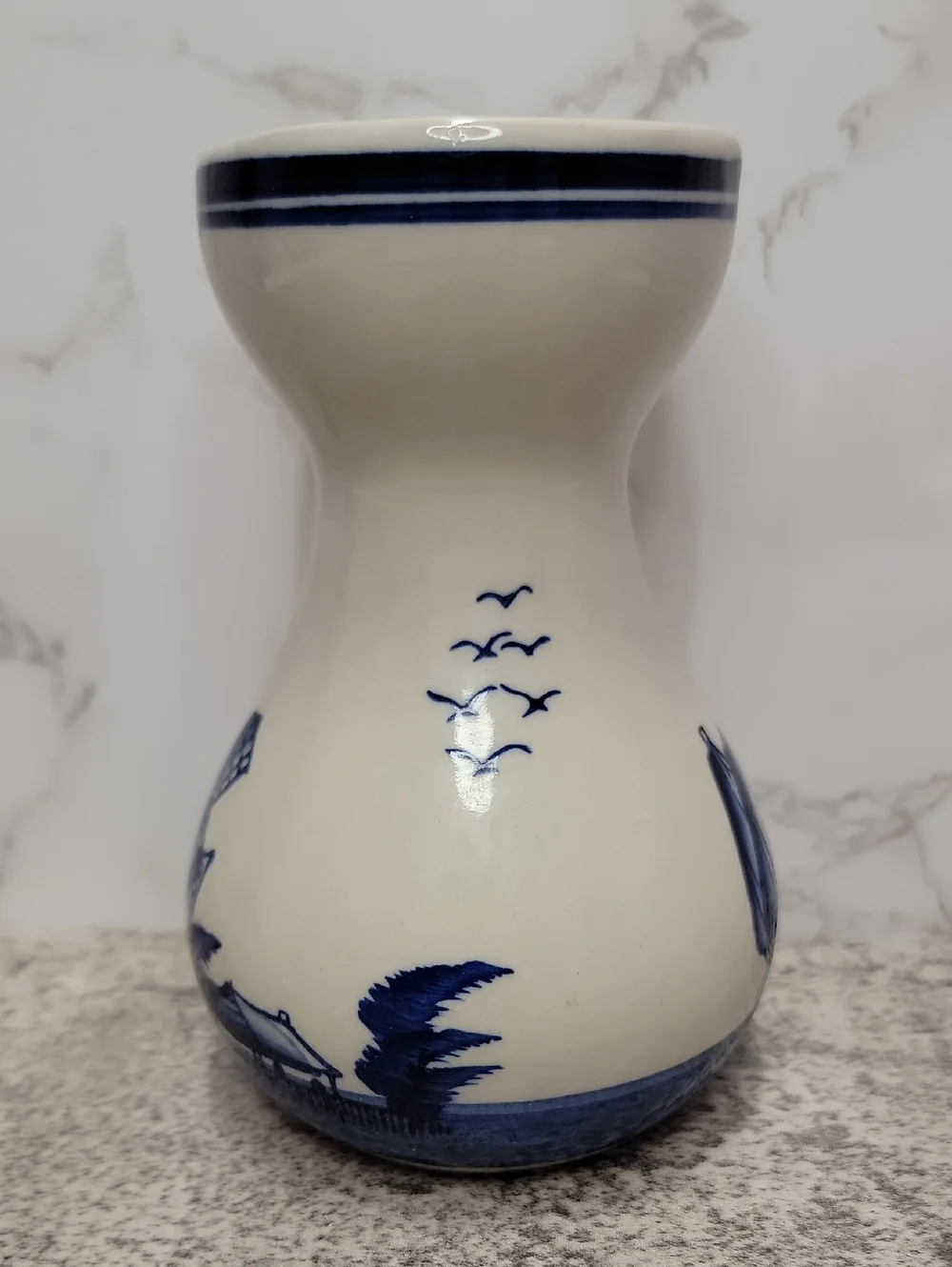 Vintage Delft Style Blue and White Windmill Vase